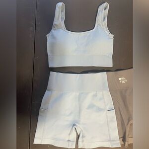 Ribbed Active Set Light Blue High-Waist